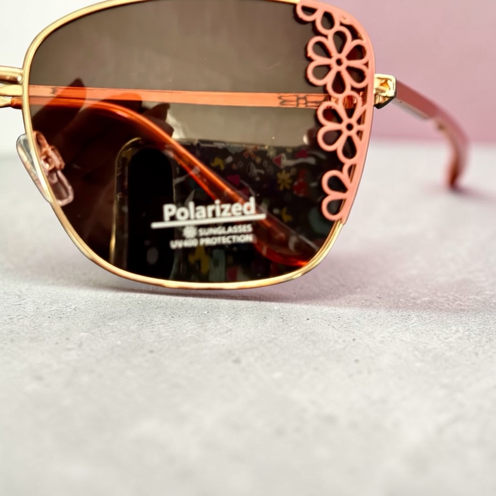 Chic Gold and Pink Floral Sunglasses - Picture 2 of 8